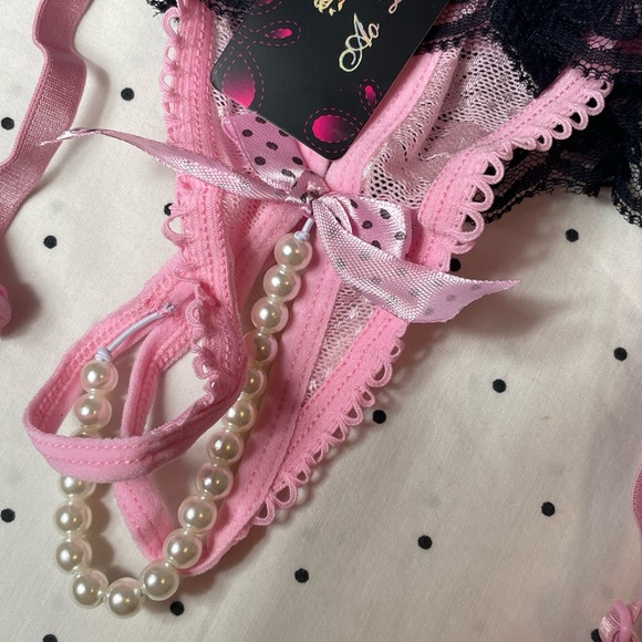 👛 NWT - S/M - Panties Porte-jarretelle pink dot underwear open crotch ling… - Picture 7 of 7